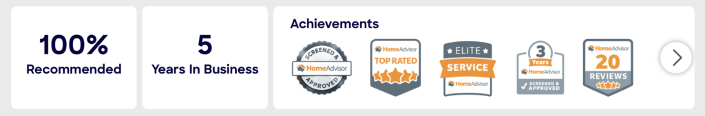 We are 100% recommended by HomeAdvisor by Angi with 5 years in business.